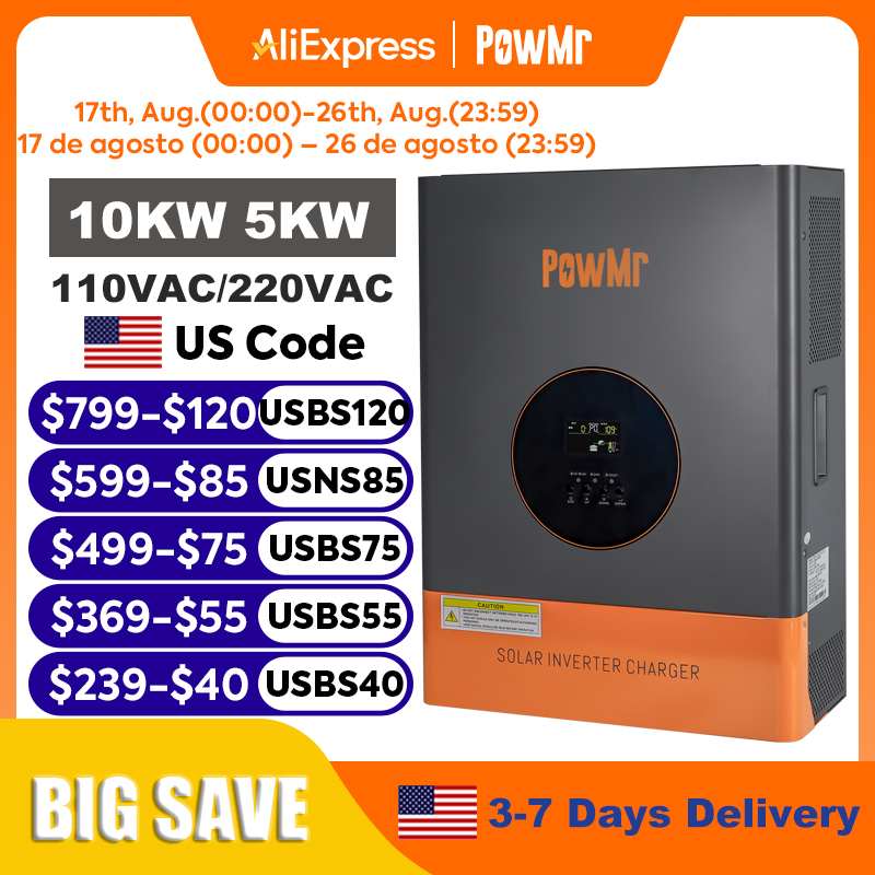 PowMr 10KW 5KW Split-Phase Omv - Drone Solar Charger recensie en prijs